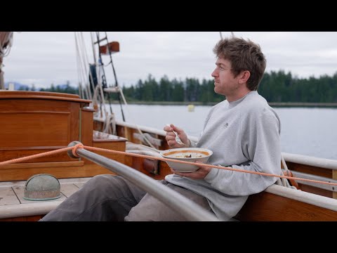 A realistic day living alone on a wooden boat.