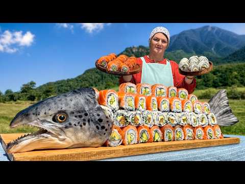 Wild Salmon Sushi — Cooking in a Mountain Village 🍣⛰️