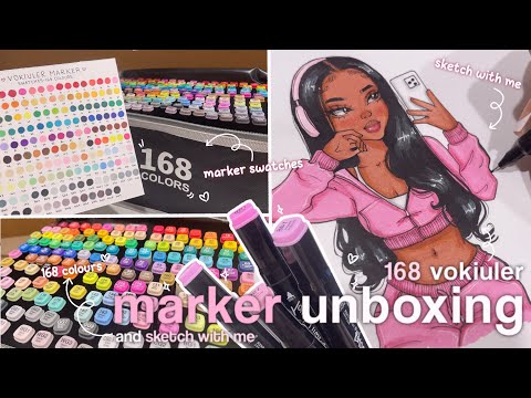 ✿₊˚🎧 chill marker unboxing, swatching & draw with me | 168 vokiuler alcohol markers review ˚✧ ᥫ᭡