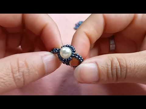 Anel de pérola com miçanga