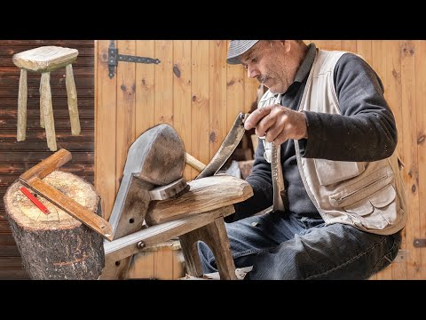 Carpenter Made Oak Stool With Hand Tools