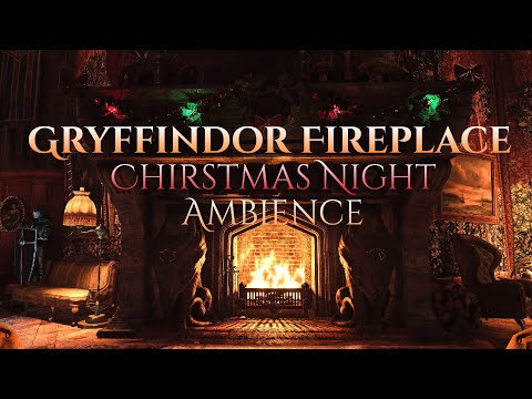 Gryffindor Fireplace Christmas Night Ambience | Crackling Fire and Snowstorm