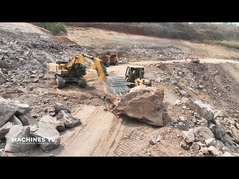 Wow! Super Power Excavator SANY SY500H Huge Stone Moving For Cutting Mountain Building New Road