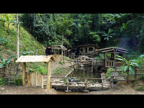 Build a gate and fence for the Bushcraft farm deep in the woods. Trap wild chickens and cook them.