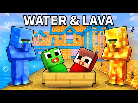 Mikey and JJ Were ADOPTED by WATER & LAVA Family in Minecraft (Maizen)