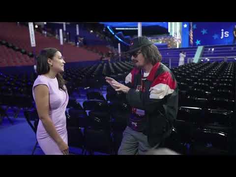 Stephen Colbert films an improvised act with Alexandria Ocasio-Cortez (D-NY) at the DNC