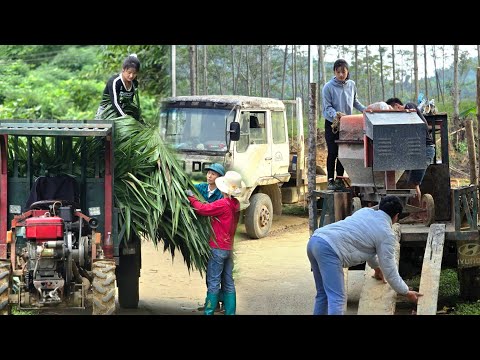 Using agricultural vehicles, the girl helps villagers transport leaves and carry concrete mixers.