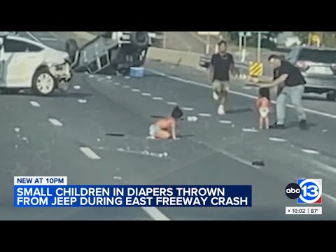Video shows 2 toddlers in diapers on Texas freeway after being ejected during crash