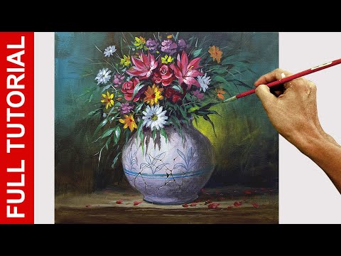 Tutorial : How to Paint Flowers in Old Vase in Acrylics / JMLisondra