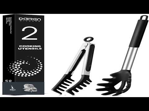 Spaghetti Spoon and Pasta Tong Non stick Silicone Spoon Server Fork with teeth