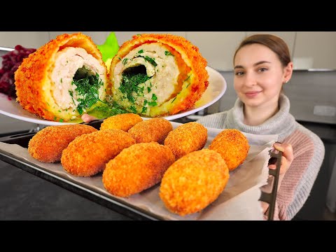 Ukrainian girl cooks famous Chicken Kyiv, traditional recipe, crispy and juicy! ENG Sub