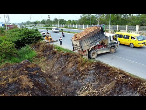 Wonderful New Activity!! Start Filling Land In Drain System Use Bulldozer Pushing Soil & 5ton Truck.