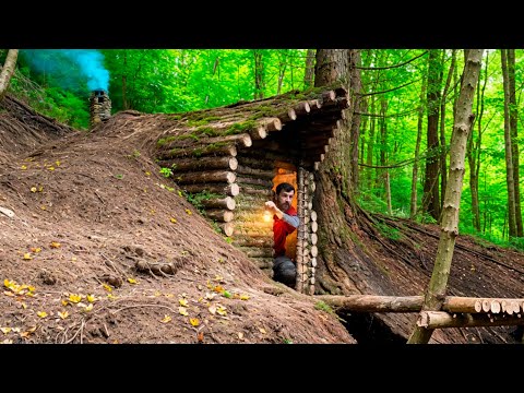 Bushcraft Cabin Build on a Hillside Beside a Stream
