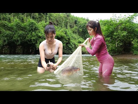 Full Videos: Young Girl's Fishing, How To Use Bait to Attract Fish, Drag Net Harvest A Lot Of Fish