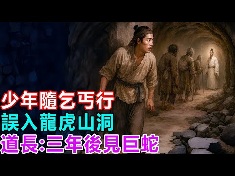 民間故事：少年隨乞丐行，誤入龍虎山洞，道長：三年後見巨蛇