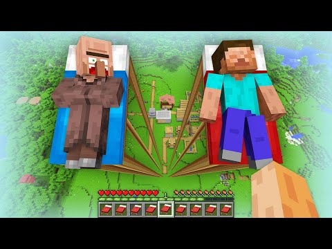 I look this TALLEST HEROBRINE BED vs VILLAGER BED in Minecraft !!! New Secret Biggest Bed Village !!