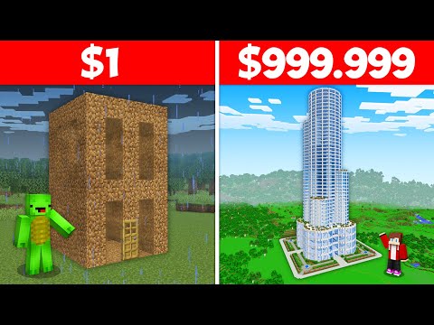 JJ and Mikey $1 vs $99999 BUILD CHALLENGE Skyscraper in Minecraft - Maizen