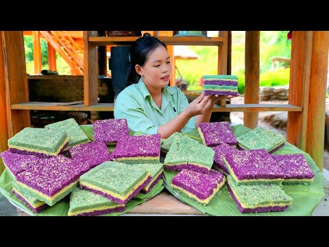 "Recipe for Making Colorful and Delicious Green Bean Sticky Rice Cakes to Sell at the Market".