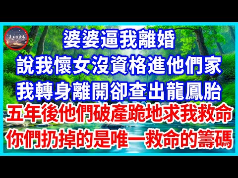 婆婆逼我離婚，說我懷女沒資格進他們家，我轉身離開卻查出龍鳳胎，五年後他們破產跪地求我救命，你們扔掉的是唯一救命的籌碼！#為人處世 #生活經驗 #情感故事 #故事 #小說 #戀愛 #情感 #婚姻