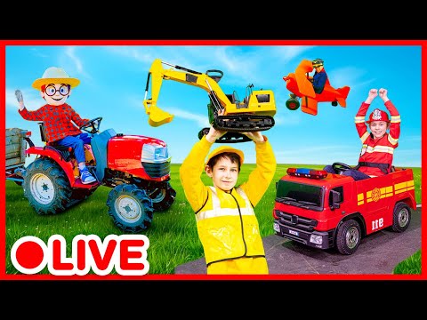 Camión de bomberos y excavadora🚒 Juguetes de rescate, construcción y aventuras para niños | Kidibli