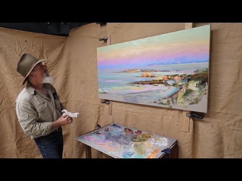 Panoramic COASTAL - Seascape PAINTING / Light / Atmospheric Perspective done from a Plein Air STUDY!