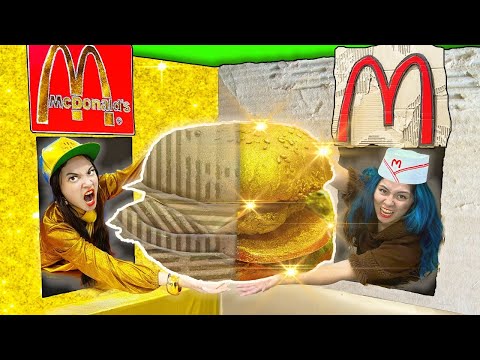We Build a McDonalds At Home Out of Cardboard! Cheap & Expensive Food Fun Situations by Crafty Hacks