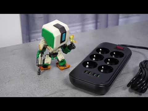 Сетевой фильтр-удлинитель СolorWay 6 розеток/4USB black (CW-CHE64B)