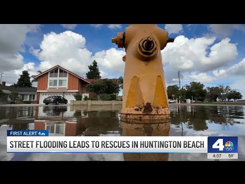 Rain causes mud overflow in Altadena, street flooding in Huntington Beach