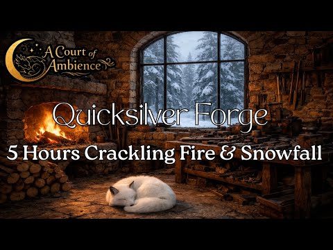 The Forge from Quicksilver 🔥 Cozy Fantasy Ambience | Sleeping Onyx, Crackling Fire, Falling Snow