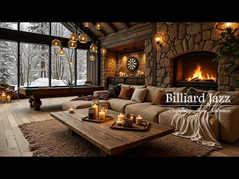 Relaxing Jazz Background Music in Cozy Billiard Hall | Cozy Fireplace & Smooth Jazz for Relax, Focus
