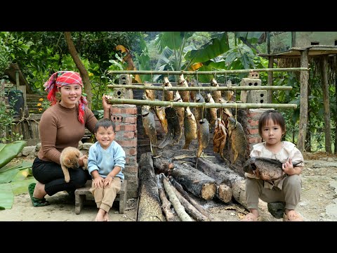 Catch fish by hand with my little son, make smoked fish to sell at the market