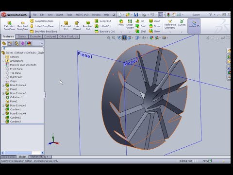 Part 1: Solidworks tutorial: burner with air swirler for ANSYS-Fluent CFD simulation