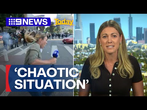 Australian reporter reflects on being shot with rubber bullet during LA protest | 9News Australia