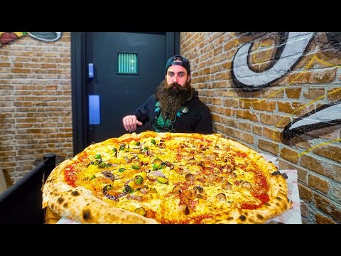EAT FOR FREE IF YOU CAN FINISH THIS HUGE PIZZA CHALLENGE SOLO | BeardMeatsFood