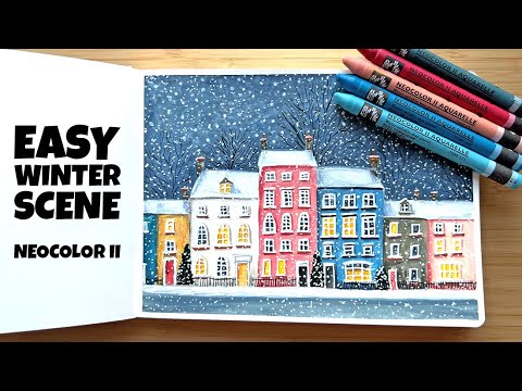 NeoColor II Whimsical Winter Street Scene - New Watercolour Sketchbook