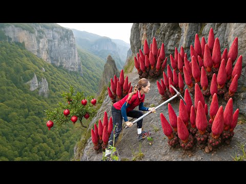 Harvesting +1000kg Cordyceps on Dangerous Rocky Cliff, Fermenting into Fine Wine | Vitality Drink