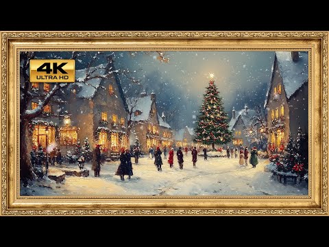 Christmas Market - Snow is falling - Star shines | 4K Art Screensaver for TV | 2 Hours - no sound