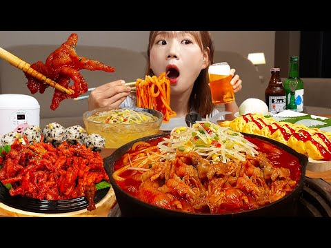 Sub)Real Mukbang- Spicy Chicken Feet, Chicken Neck 🔥 Noodles 🍜 Beer 🍺 ASMR KOREAND FOOD