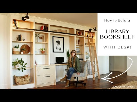 How to Build a Library Bookshelf--WITH DESK!