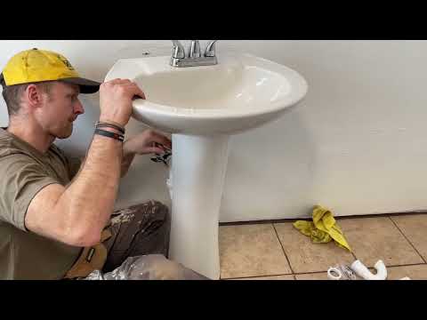 How to Install a Pedestal Sink and Faucet - full process, assembly, drain, water lines, faucet..