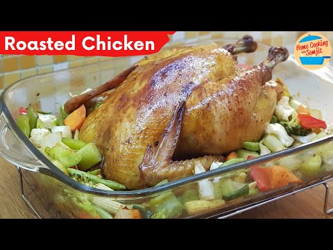 🌿 Juicy Roasted Chicken with Vegetable Stuffing 🍗✨