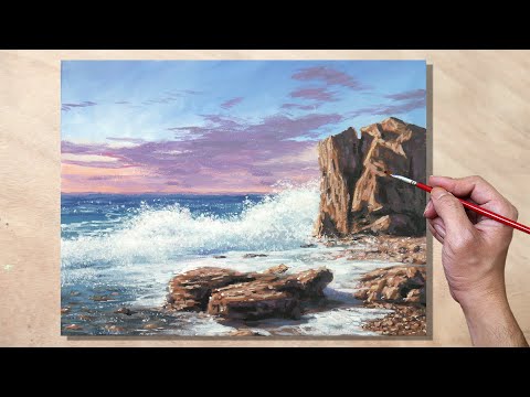 Acrylic Painting Seashore Rocks Seascape