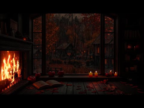 Cozy Autumn Rain by the Fireplace 🍂 Relaxing Rain Ambience for Sleep & Reading | Rain on Window
