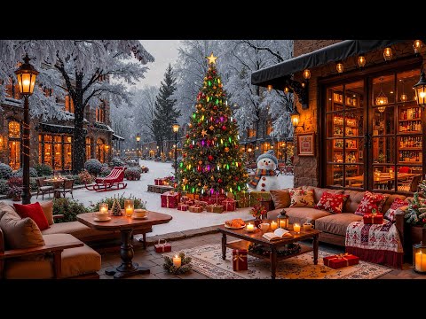 Snowfall Christmas Fireplace Ambience & Sweet Christmas Jazz❄️ Cozy Coffee Shop Ambience for Holiday