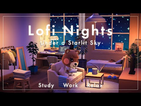 [ACNH]Starry Night Lofi with a Jazzy Touch | Relax & Focus at Night | 1 Hour of Cozy Ambience