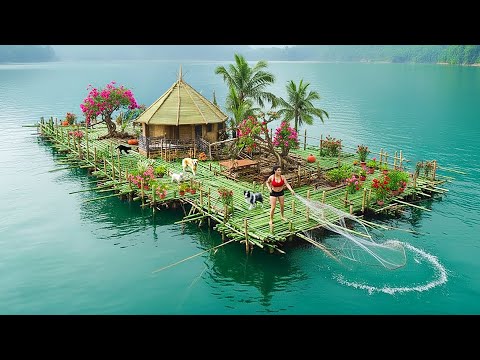 TIMELAPSE - Girl Building a Floating Bamboo House on a Lake | From Start to Finish