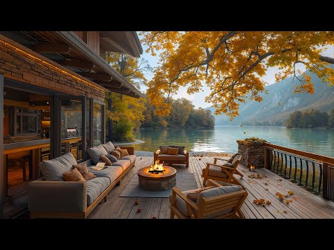 Tranquil Autumn Lakeside Café 🍂 Deep Smooth Jazz with Cozy Fireplace Ambience for Relaxation & Study