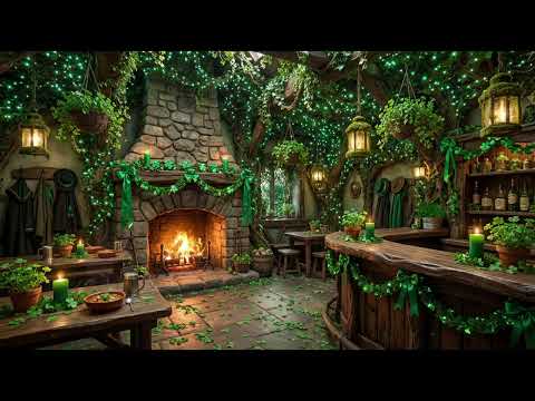 Cozy Woodland Fairy Pub Ambience | Relaxing Irish Music & Crackling Fireplace