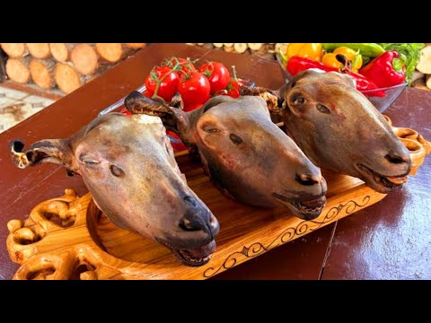 We cooked lamb heads over a fire in a cauldron, Kazakh style. It turned out delicious.