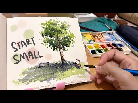 Loose ink and watercolor sketching for beginners| Easy Tree Tutorial